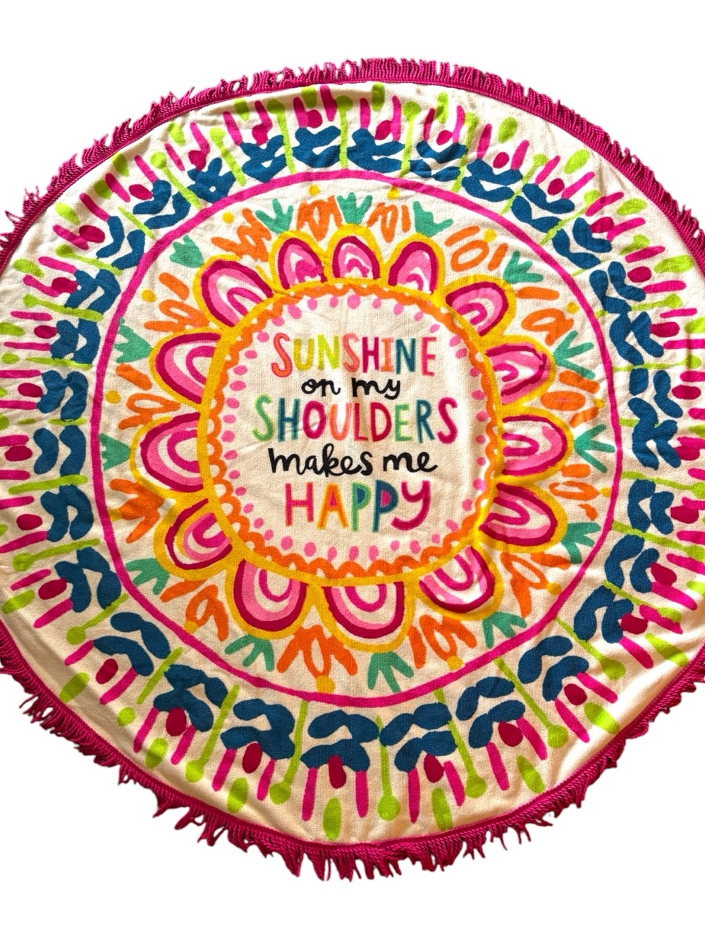 Natural Life Round Fringe Beach Towel Sunshine On My Shoulders Makes Me Happy 60